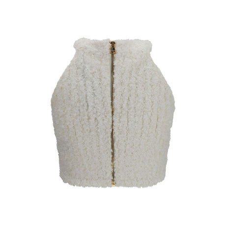 Balmain White Viscose Sleeveles T-Shirt