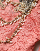 Dolce & Gabbana Pink Embellished Mermaid Lace Gown Dress