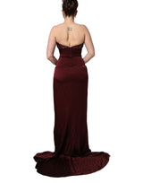 Dolce & Gabbana Maroon Embellished Vneck Evening Gown Dress