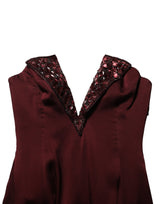 Dolce & Gabbana Maroon Embellished Vneck Evening Gown Dress