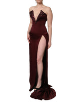 Dolce & Gabbana Maroon Embellished Vneck Evening Gown Dress