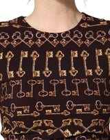Dolce & Gabbana Brown Keys Fitted Sheath Knee Length Dress