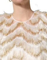 Dolce & Gabbana Ivory Fringe Layered Shift Midi Dress