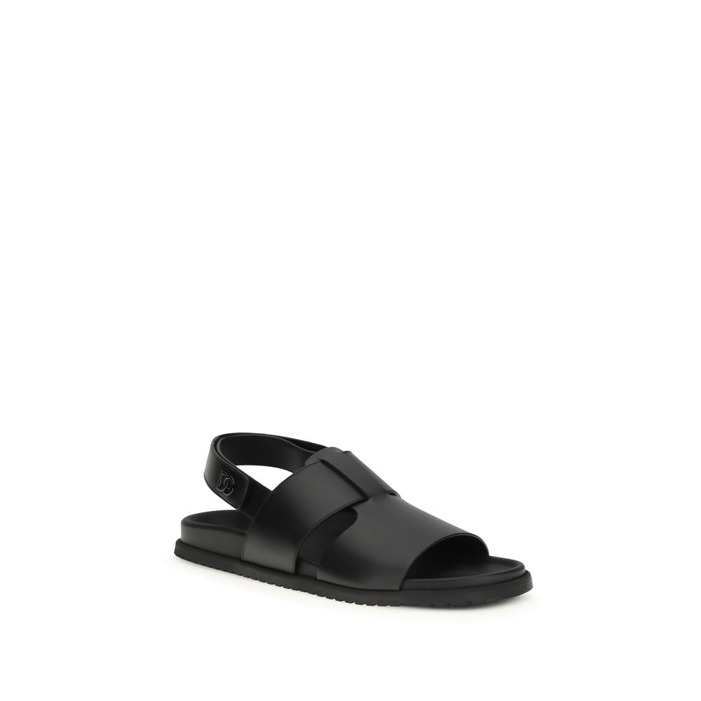 Dolce & Gabbana Black Calf Leather Bos Taurus Flat Sandals
