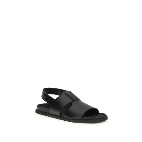 Dolce & Gabbana Black Calf Leather Bos Taurus Flat Sandals