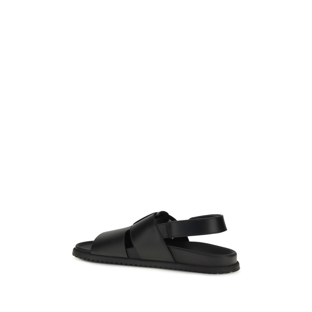 Dolce & Gabbana Black Calf Leather Bos Taurus Flat Sandals