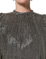 Dolce & Gabbana Silver Rhinestones Long Sleeves Bodysuit Mini Dress