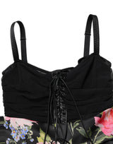 Dolce & Gabbana Black Sleeveless Bustier Floral Print Tiered Dress