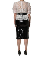 Dolce & Gabbana White Lace Top Embellished Black Skirt Dress