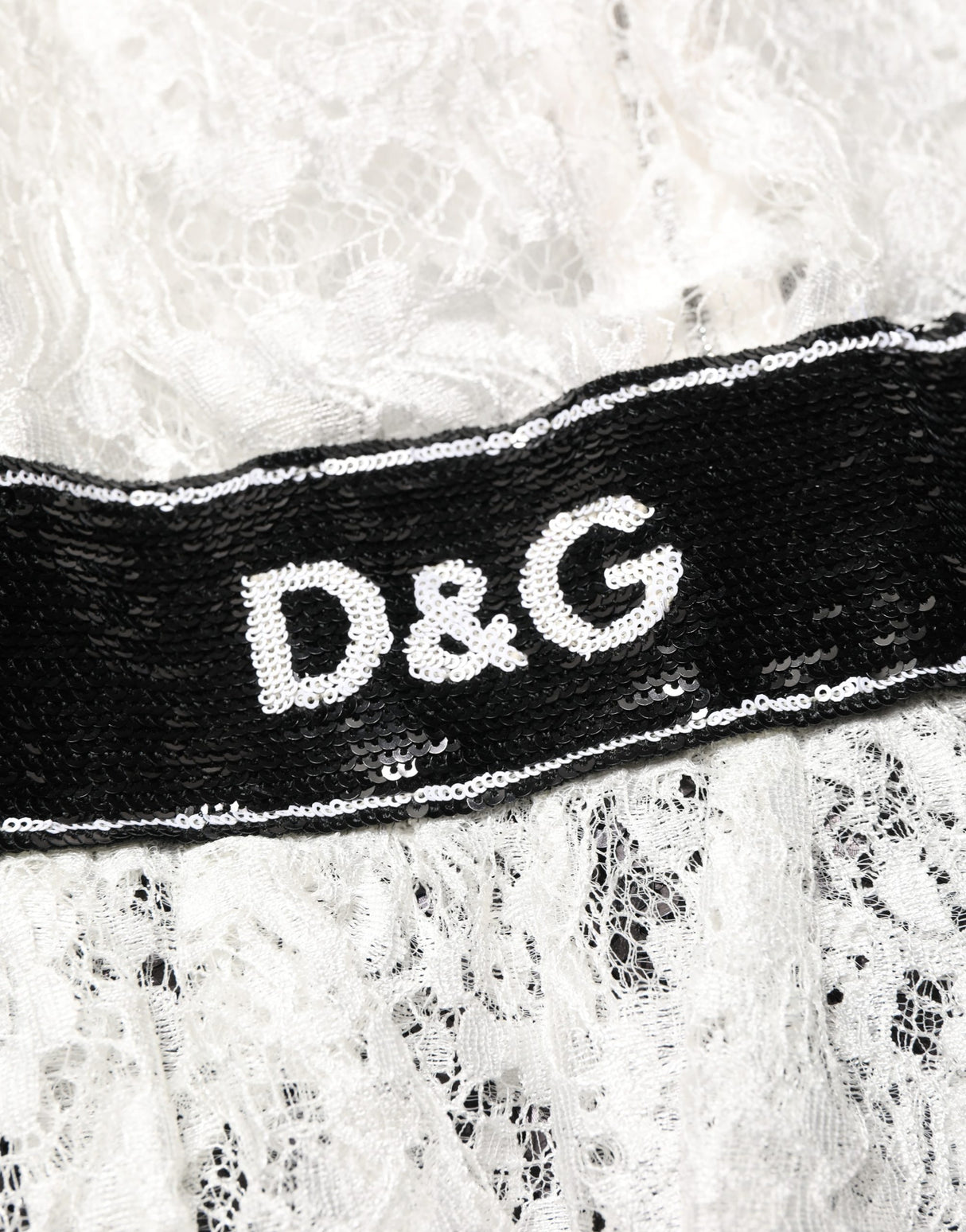 Dolce & Gabbana White Lace Top Embellished Black Skirt Dress