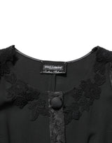 Dolce & Gabbana Black Button Fastening Lace Trimmed Blazer Jacket
