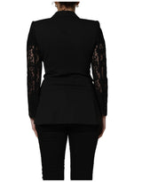 Dolce & Gabbana Black Wool DoubleBreasted Lace Sleeve Jacket