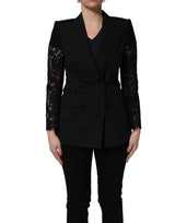 Dolce & Gabbana Black Wool DoubleBreasted Lace Sleeve Jacket