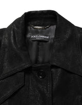 Dolce & Gabbana Black Belted Sheepskin Trench Coat Jacket