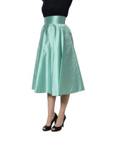 Dolce & Gabbana Green Satin High-Waisted Pleated A-line Midi Skirt