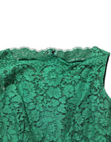 Dolce & Gabbana Green Floral Lace Cotton Sleeveless Midi Dress