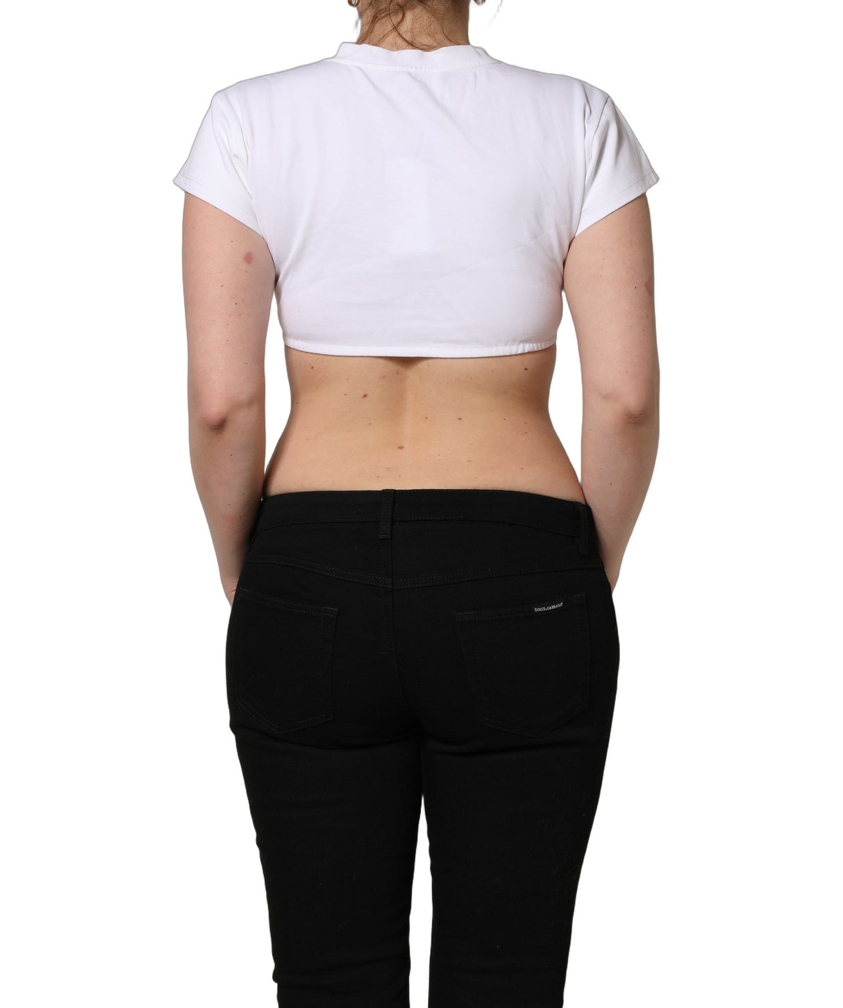 Dolce & Gabbana White Bustier Short Sleeve CrewNeck Cropped Top