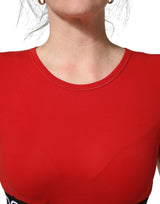 Dolce & Gabbana Red Cotton Logo Tape Cropped Short Sleeve T-shirt
