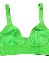 Dolce & Gabbana Neon Green Soft Cup Logo-Trim Bra Cropped Top