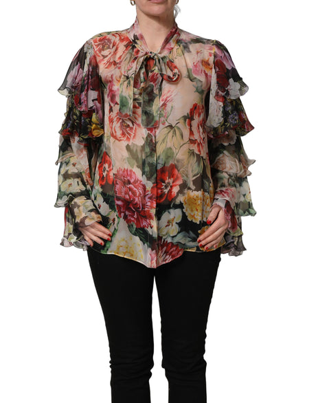 Dolce & Gabbana Multicolor Floral Tie-Neck Silk Chiffon Blouse Top