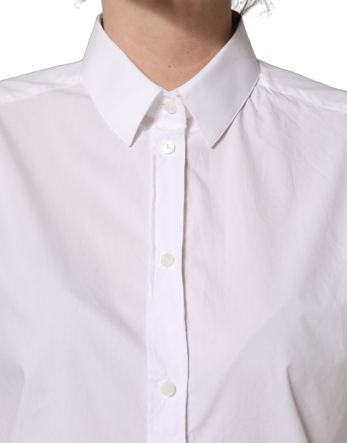 Dolce & Gabbana White Cotton Long Sleeve Button-Up Shirt Top