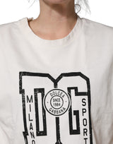 Dolce & Gabbana White Cotton DG Logo Print Cropped Jersey Top