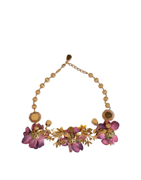 Dolce & Gabbana Gold Brass Mix Fiori Flowers Crystal Chain Necklace