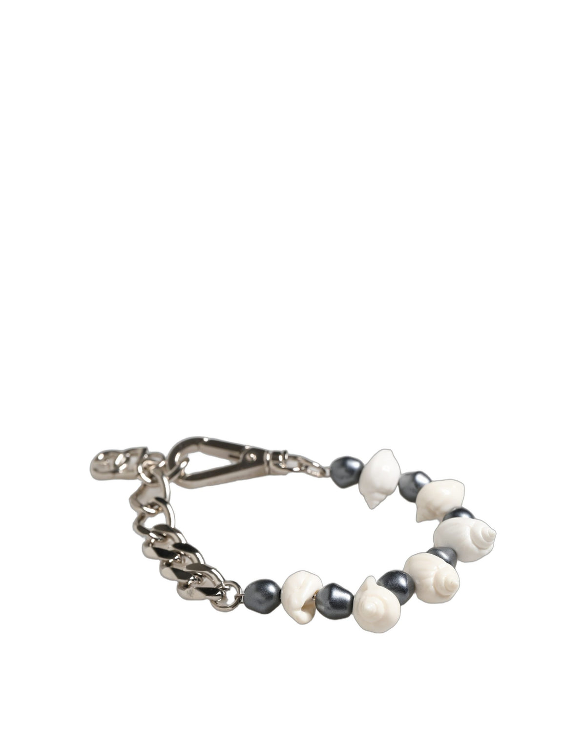 Dolce & Gabbana Silver Tone Brass Beaded Shell DG Logo Pendant Bracelet