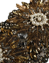 Dolce & Gabbana Black Gold Tone Crystal Brass Flower Brooches Belt