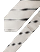Dolce & Gabbana Beige Black Stripes 100% Silk Adjustable Men Necktie Tie