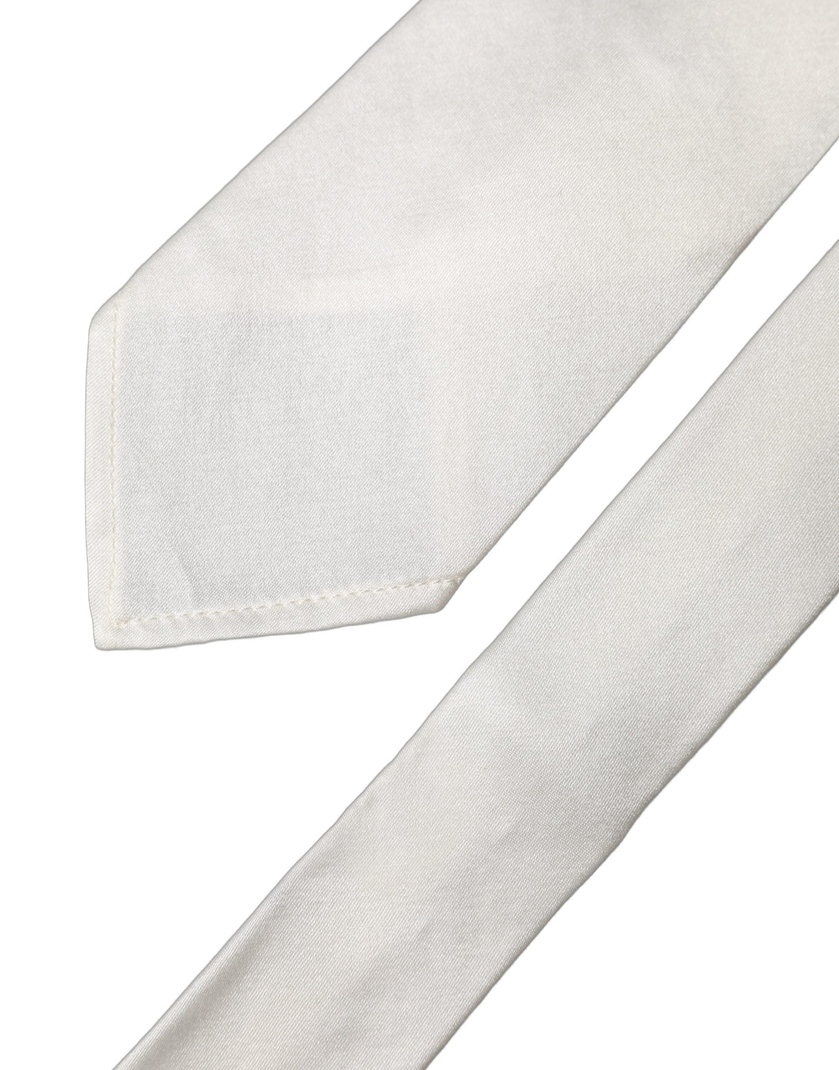 Dolce & Gabbana White Solid Silk Blend Adjustable Men Tied Necktie Tie