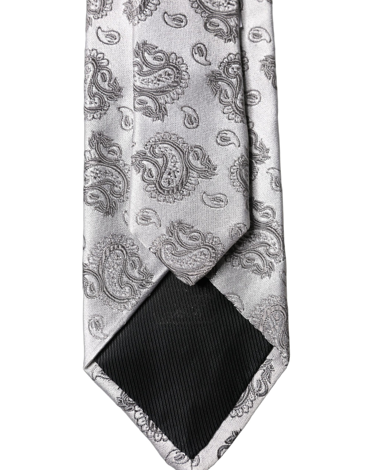 Dolce & Gabbana Silver Gray Paisley Silk Adjustable Men Tied Necktie Tie