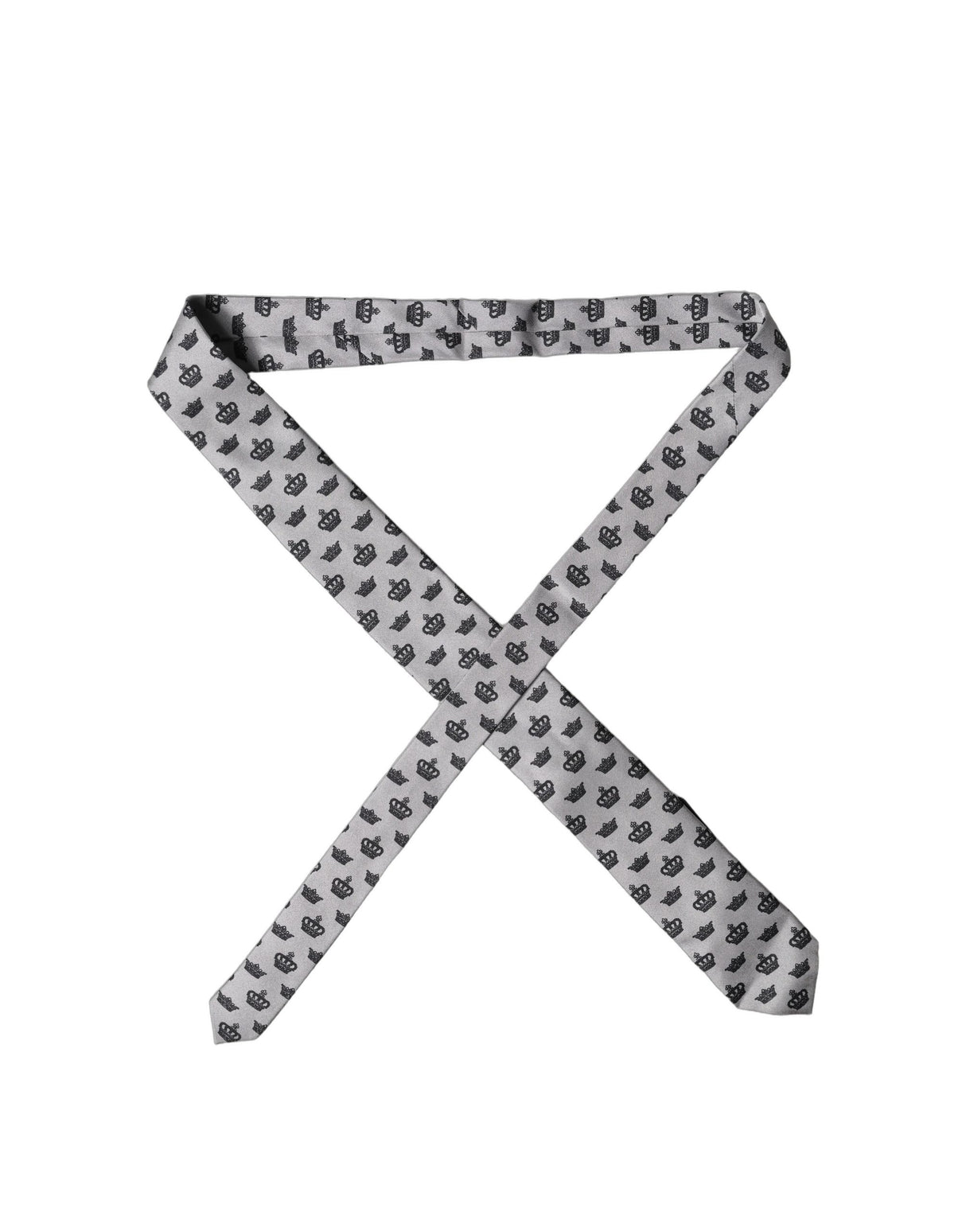 Dolce & Gabbana Gray Crown Fantasy Silk Adjustable Men Tied Necktie Tie