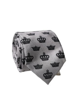 Dolce & Gabbana Gray Crown Fantasy Silk Adjustable Men Tied Necktie Tie