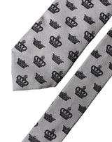 Dolce & Gabbana Gray Crown Fantasy Silk Adjustable Men Tied Necktie Tie