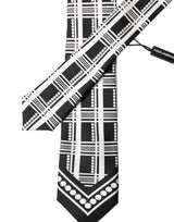 Dolce & Gabbana Black White Abstract Silk Adjustable Men Tied Necktie Tie