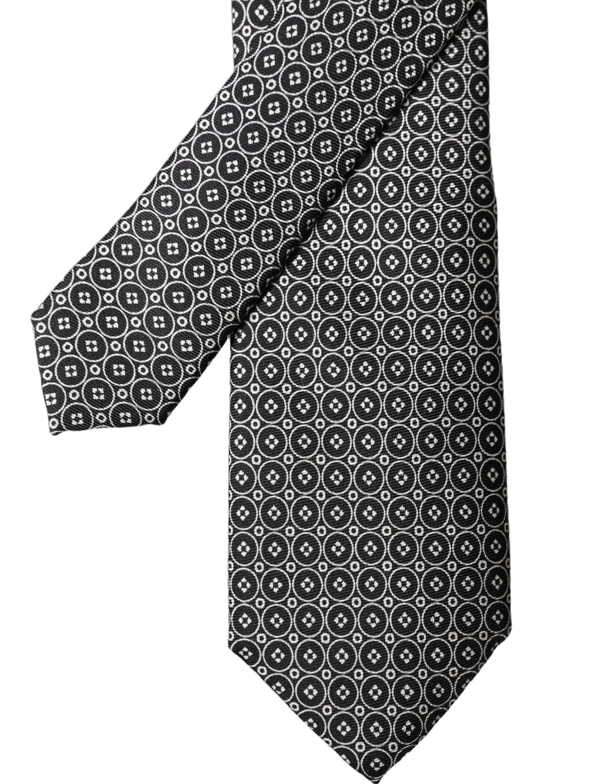 Dolce & Gabbana Black White Patterned Silk Adjustable Men Necktie Tie