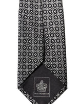 Dolce & Gabbana Black White Patterned Silk Adjustable Men Necktie Tie