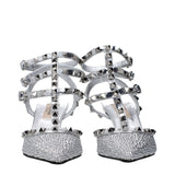 Valentino Garavani Gray Leather Stiletto Heel Sandals