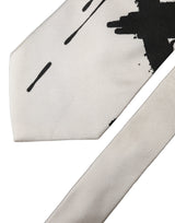 Dolce & Gabbana White Tattoo Floral Silk Adjustable Men Tied Necktie Tie