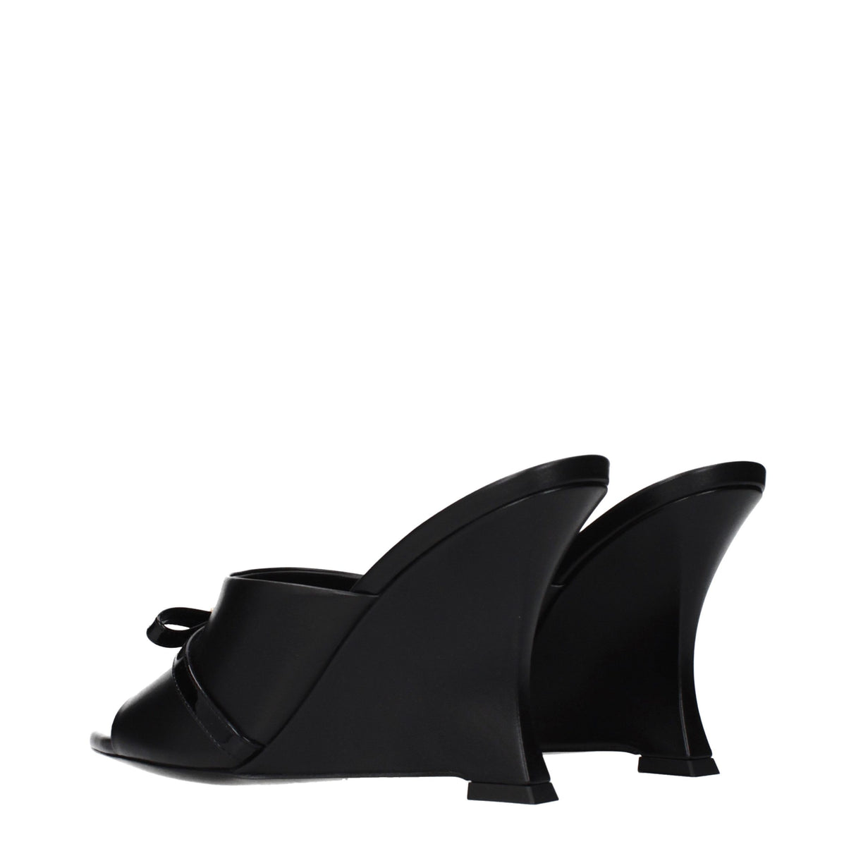 Versace Black Leather Wedge Sandals