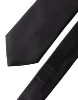 Dolce & Gabbana Black Solid Silk Satin Wide Adjustable Men Necktie Tie