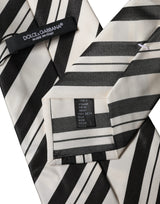 Dolce & Gabbana Black White Stripes Silk Adjustable Women Necktie Tie