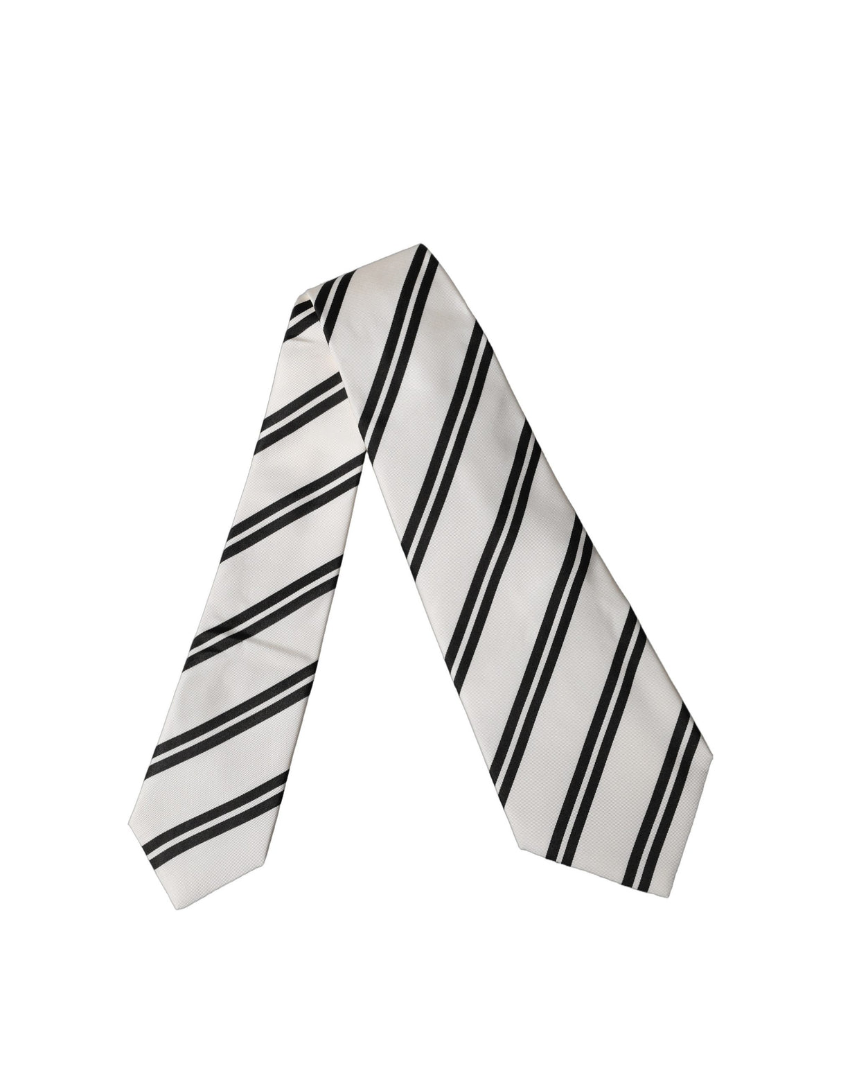 Dolce & Gabbana White Black Stripes Silk Adjustable Women Necktie Tie