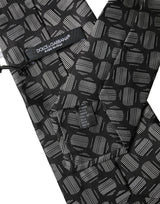 Dolce & Gabbana Black White Geometric Silk Adjustable Women Necktie Tie