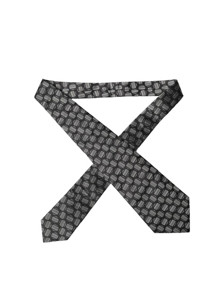 Dolce & Gabbana Black White Geometric Silk Adjustable Women Necktie Tie