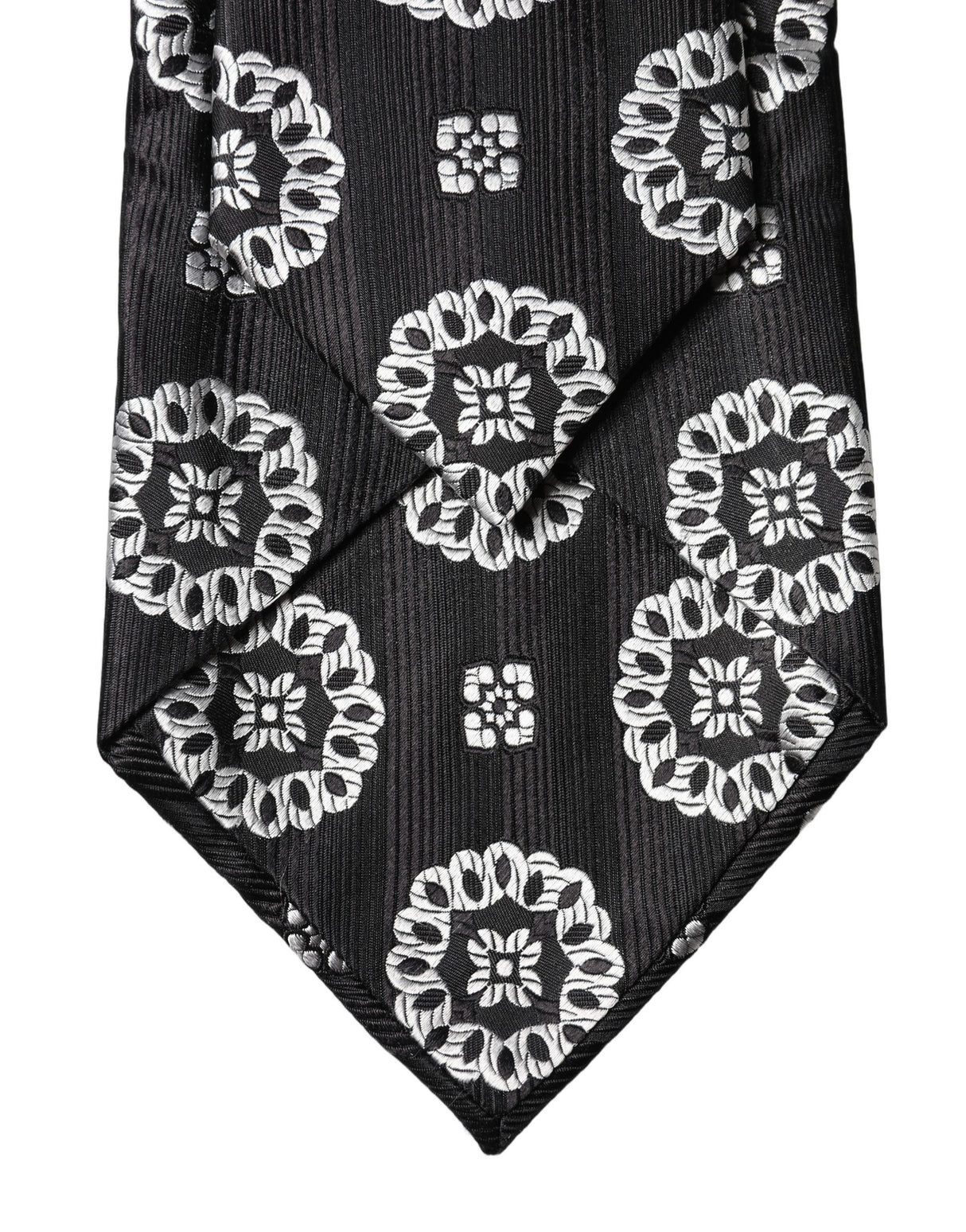 Dolce & Gabbana Black White Floral Silk Adjustable Women Necktie Tie
