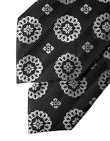 Dolce & Gabbana Black White Floral Silk Adjustable Women Necktie Tie