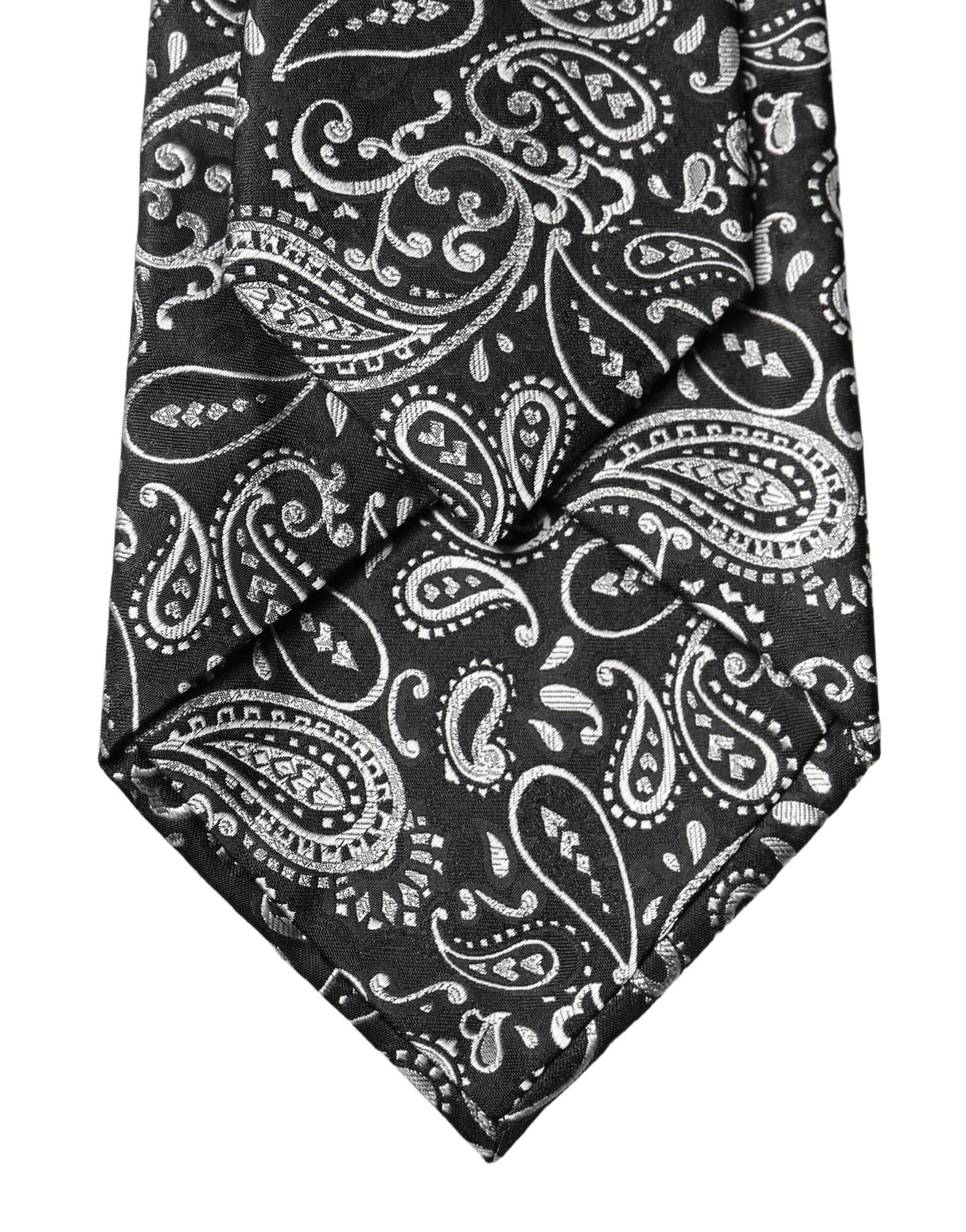 Dolce & Gabbana Black White Paisley Silk Adjustable Women Necktie Tie