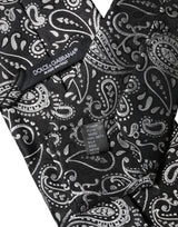 Dolce & Gabbana Black White Paisley Silk Adjustable Women Necktie Tie